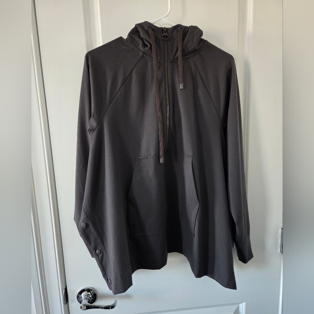 Athleta oversized half zip hankerchief hoodie, brown, extra small